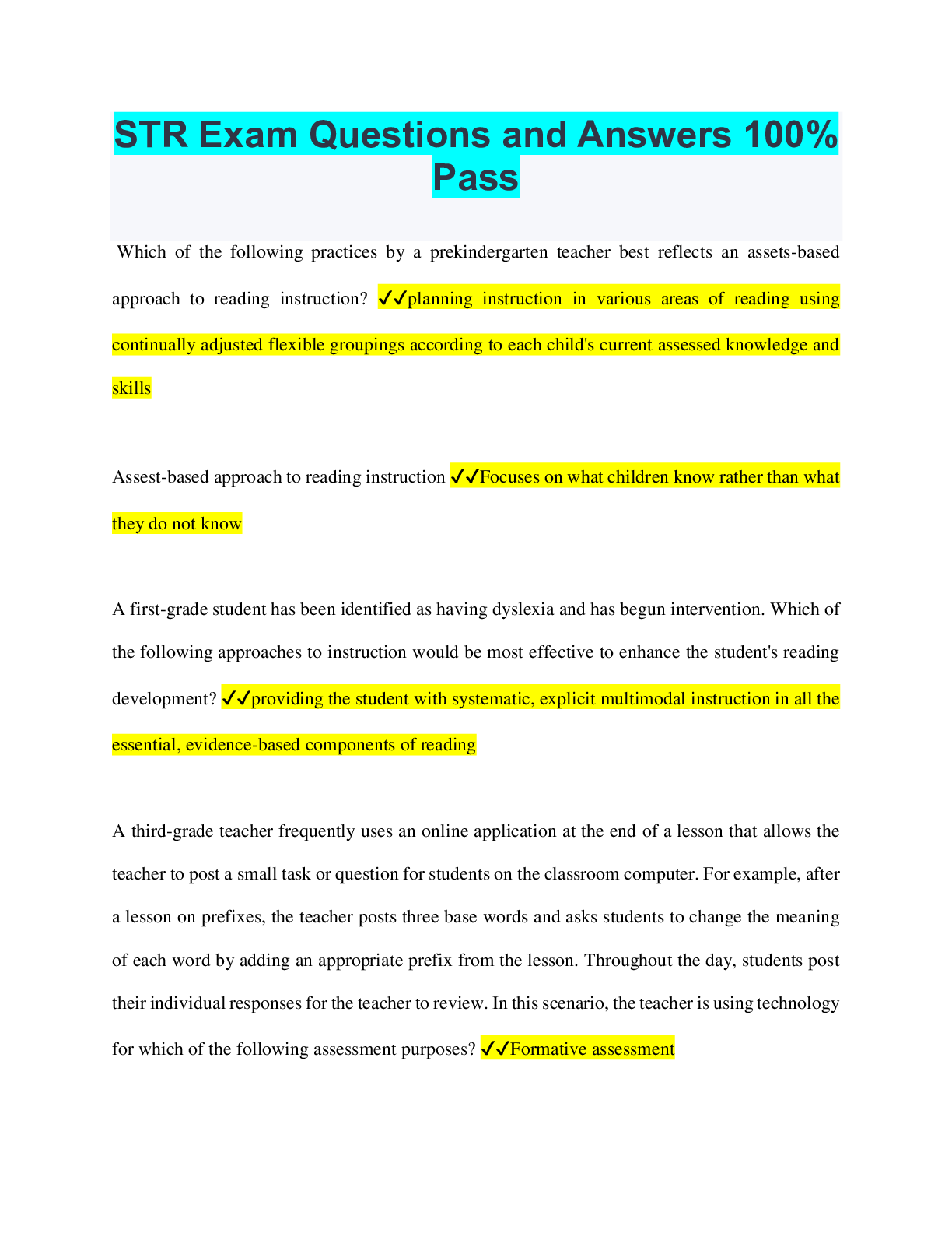 STR Exam Questions and Answers 100 Pass Browsegrades